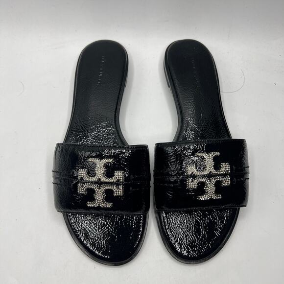 Tory Burch Everly Slide Sandals Perfect Black/Crystal Size 8 NEW - Picture 4 of 8